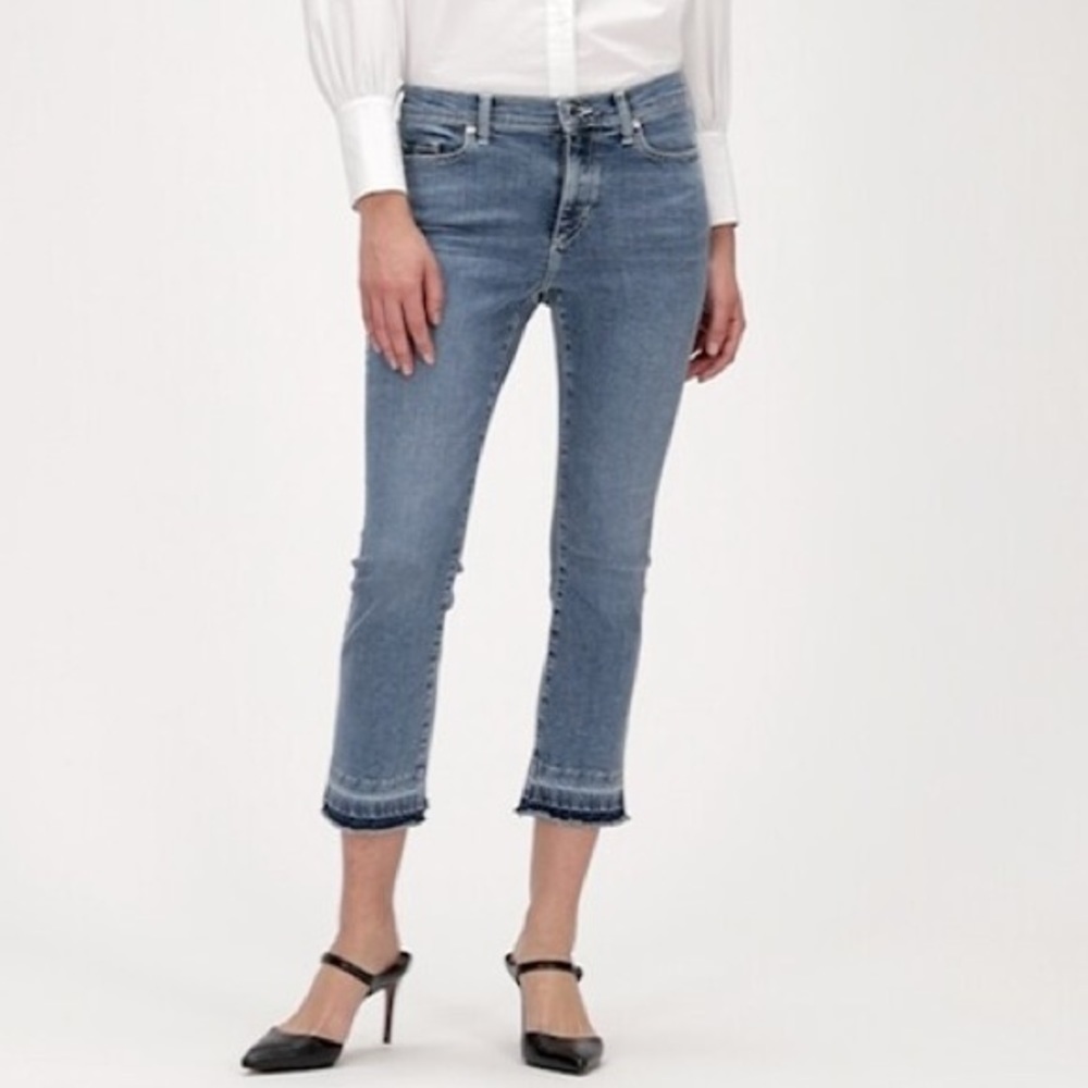Banana Republic Mid Rise Crop Flare Jeans Release Hem Sundance Medium Blue 28